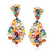25.00 ct. t.w. Multicolored Sapphire and 1.50 ct. t.w. Ruby Drop Earrings in 18kt Yellow Gold