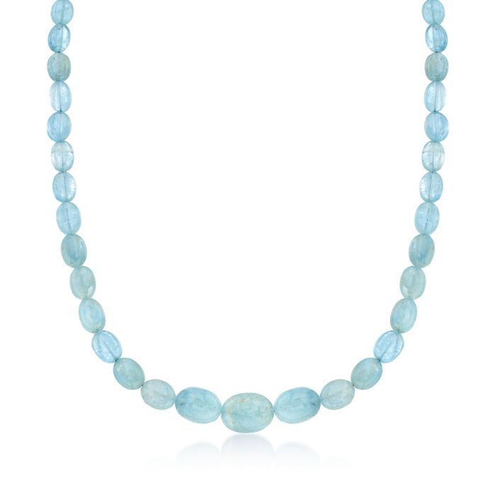 135.00 ct. t.w. Aquamarine Bead Necklace in Sterling Silver