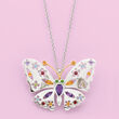 2.50 ct. t.w. Multi-Gemstone Floral Butterfly Pin/Pendant Necklace in Sterling Silver with 14kt Yellow Gold