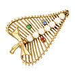 C. 1980 Vintage 5mm Cultured Pearl and .15 ct. t.w. Multi-Gemstone Leaf Pin in 14kt Yellow Gold