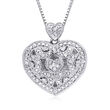 Diamond-Accented Milgrain Heart Locket Necklace in Sterling Silver