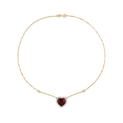 10.00 Carat Heart-Shaped Garnet Necklace with .37 ct. t.w. Diamonds in 14kt Yellow Gold