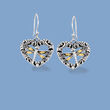 Sterling Silver Bali-Style Dragonfly Heart Drop Earrings with 18kt Gold