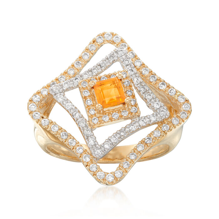 .30 Carat Citrine and .52 ct. t.w. Diamond Open-Space Ring in 14kt Two-Tone Gold