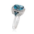 4.20 Carat London Blue Topaz Ring with Blue and White Diamonds in 14kt White Gold