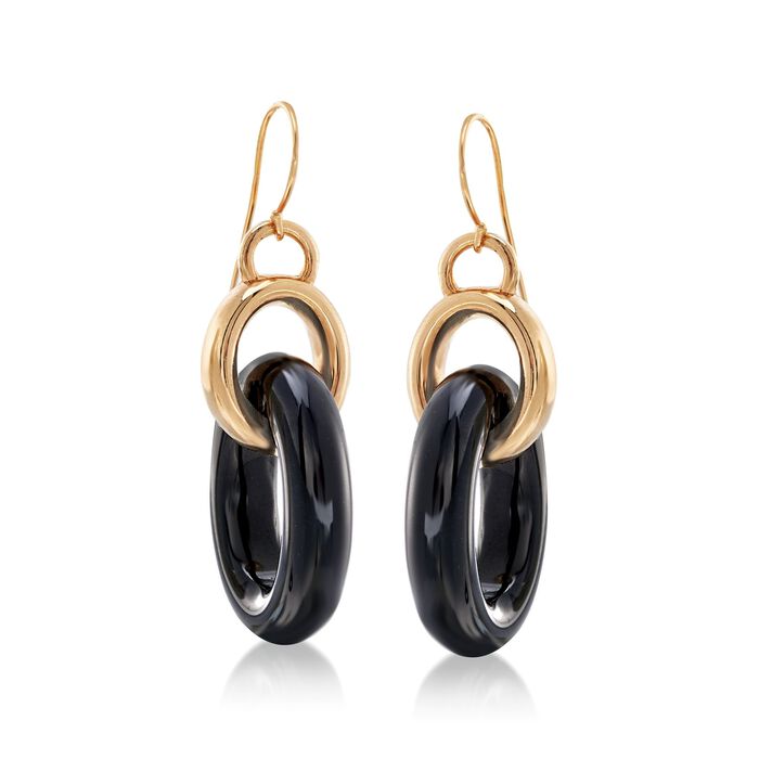 Andiamo Black Onyx and 14kt Yellow Gold Over Resin Drop Earrings with Diamond Accents