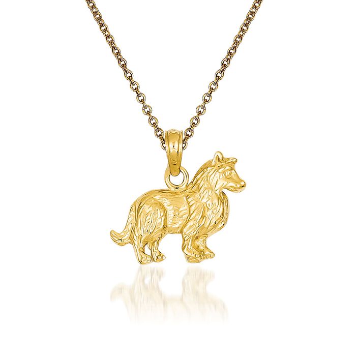 14kt Yellow Gold Collie Dog Pendant Necklace