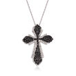 1.00 ct. t.w. Black and White Diamond Cross Pendant Necklace in Sterling Silver