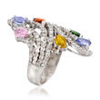 C. 1990 Vintage 3.30 ct. t.w. Multicolored Sapphire and 1.60 ct. t.w. Diamond Cocktail Ring in 14kt White Gold