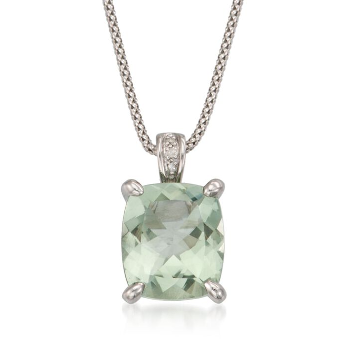 7.05 Carat Green Prasiolite  Pendant Necklace with Diamonds in Sterling Silver