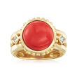 C. 1990 Vintage 12m Coral and .20 ct. t.w. Diamond Ring in 18kt Yellow Gold