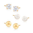 Child's Jewelry Set: .20 ct. t.w. CZ, Cultured Pearl and 14kt Yellow Gold Stud Earrings