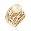 14-15mm Golden Cultured South Sea Pearl and 2.45 ct. t.w. Diamond Ring in 18kt Yellow Gold