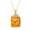 C. 1950 Vintage 29.50 Carat Citrine and .18 ct. t.w. Diamond Pendant Necklace in 10kt and 14kt Yellow Gold