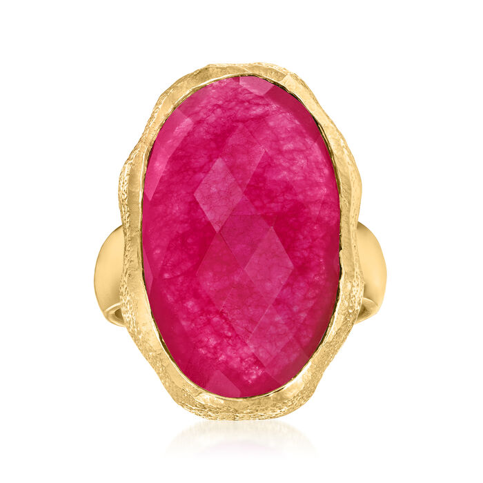 25.00 Carat Pink Quartz Ring in 18kt Gold Over Sterling