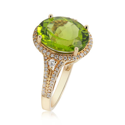 6.00 Carat Peridot Ring with .32 ct. t.w. Diamonds in 14kt Yellow Gold