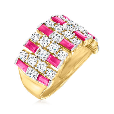 1.70 ct. t.w. Diamond and 1.50 ct. t.w. Ruby Ring in 14kt Yellow Gold