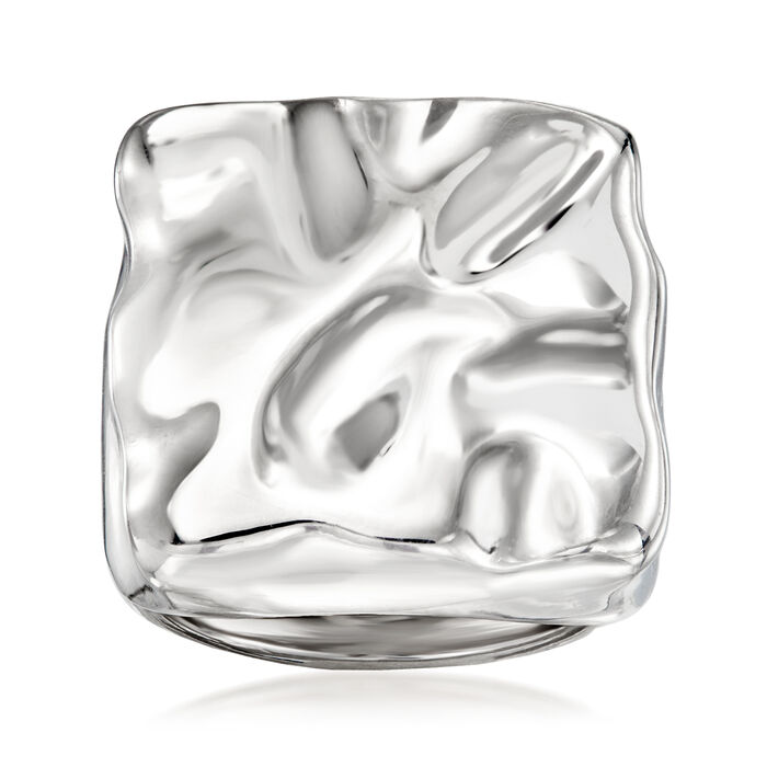 Italian Sterling Silver Ripple Square-Top Ring