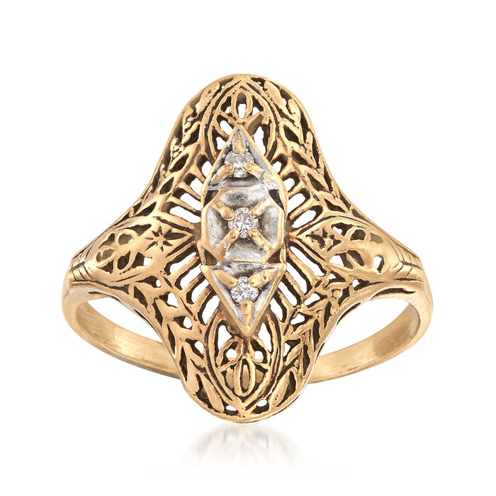 C. 1950 Vintage Filigree Ring With Diamond Accents in 10kt Yellow Gold