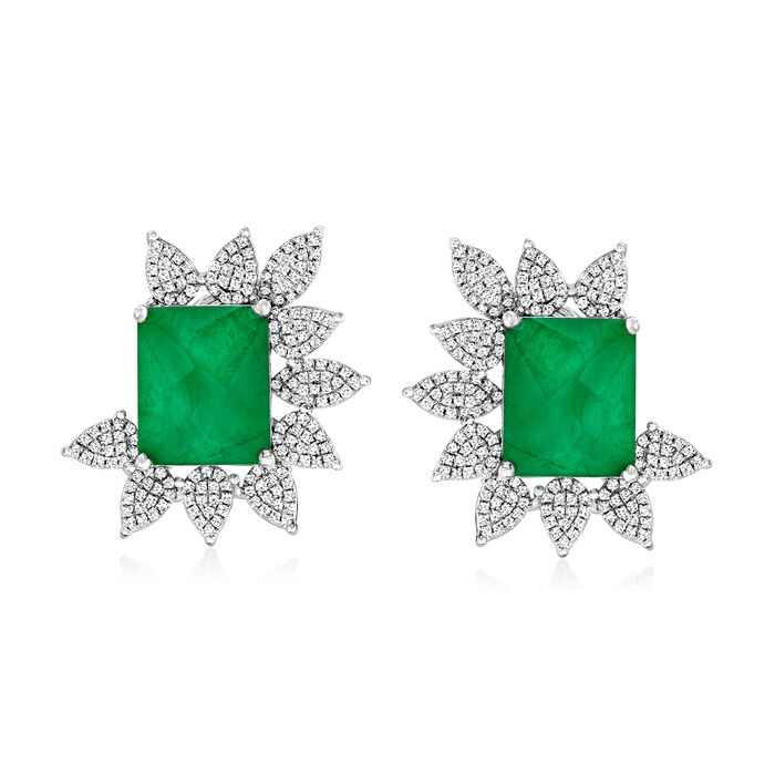 1.10 ct. t.w. Emerald Triplet and 1.05 ct. t.w. Diamond Crescent Cluster Earrings in 14kt White Gold