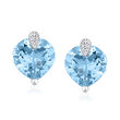 14.00 ct. t.w. Sky Blue Topaz Heart Earrings with .10 ct. t.w. Diamonds in 14kt White Gold