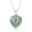 Jade and 1.50 Carat Amethyst Heart Pendant Necklace in Sterling Silver