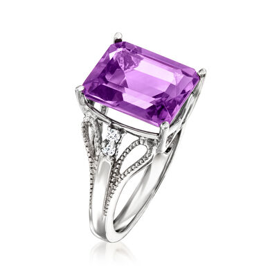 5.50 Carat Amethyst Ring with Diamond Accents in 14kt White Gold