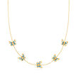 Italian Blue and White Enamel Butterfly Station Necklace in 14kt Yellow Gold