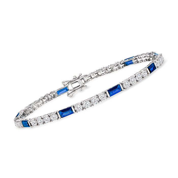 3.70 ct. t.w. CZ and 3.20 ct. t.w. Simulated Sapphire Tennis Bracelet in Sterling Silver