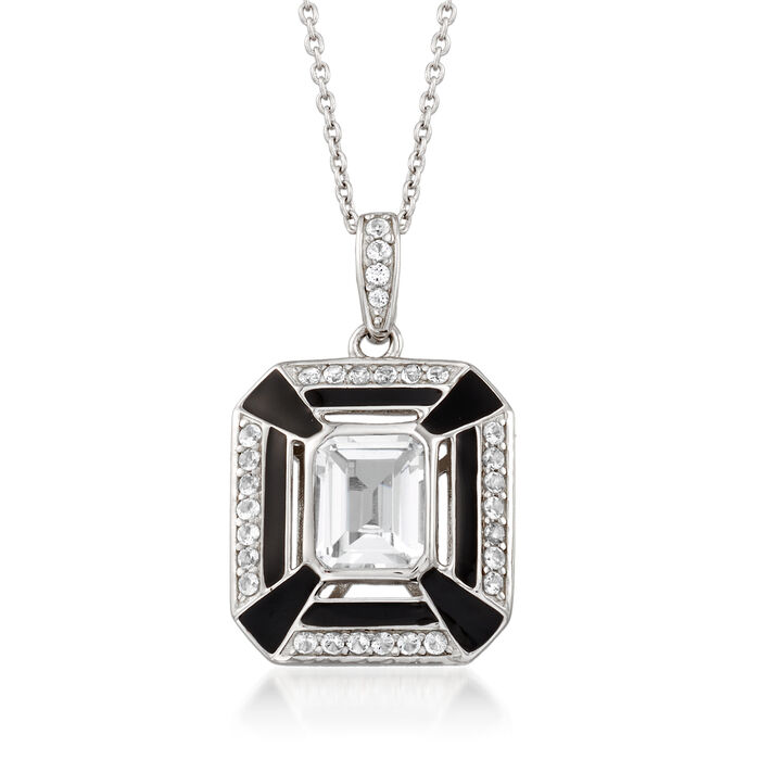 2.80 ct. t.w. White Topaz and Black Enamel Pendant Necklace in Sterling Silver