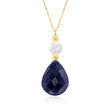 6-7mm Cultured Pearl and 10.00 Carat Sapphire Necklace in 14kt Yellow Gold
