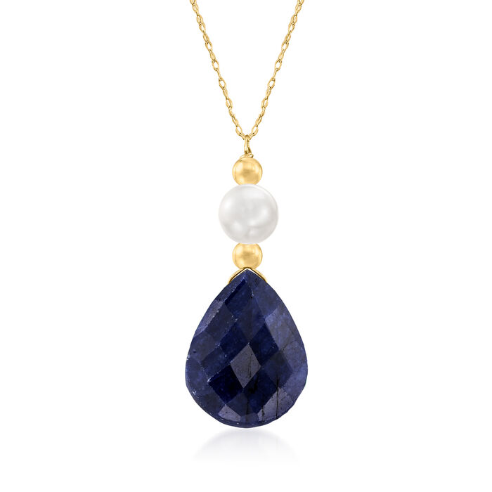 6-7mm Cultured Pearl and 10.00 Carat Sapphire Necklace in 14kt Yellow Gold