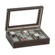 Mele & Co. &quot;Hudson&quot; Mahogany-Finished Wooden Ten-Part Watch Box with Glass Top