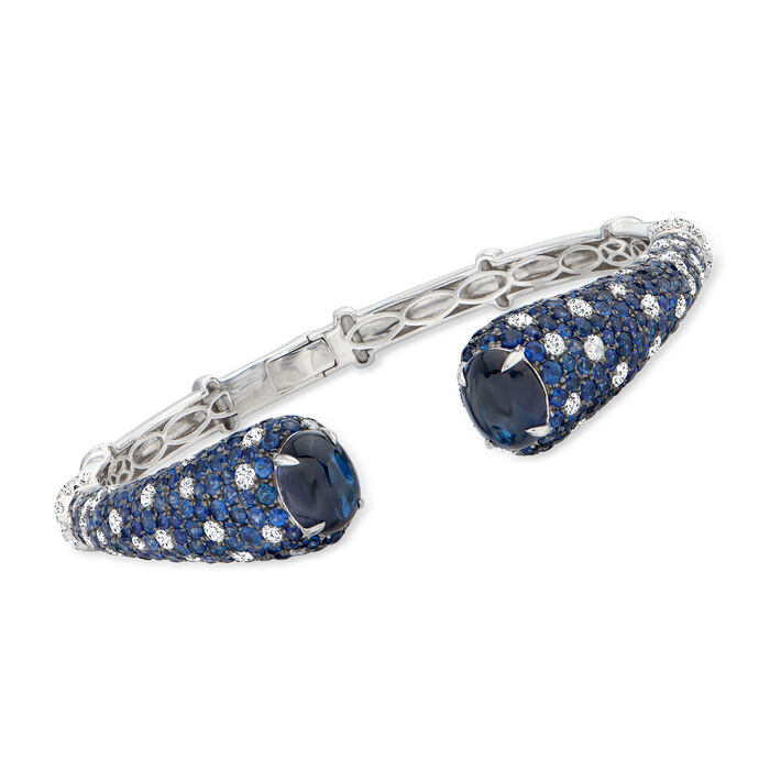 12.25 ct. t.w. Sapphire and 2.20 ct. t.w. Diamond Cuff Bangle Bracelet in 18kt White Gold