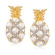 3-3.5mm Cultured Pearl and .15 ct. t.w. Diamond Pineapple Earrings in 18kt Gold Over Sterling