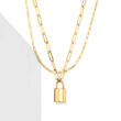 14kt Yellow Gold Lock Charm Paper Clip Link Necklace