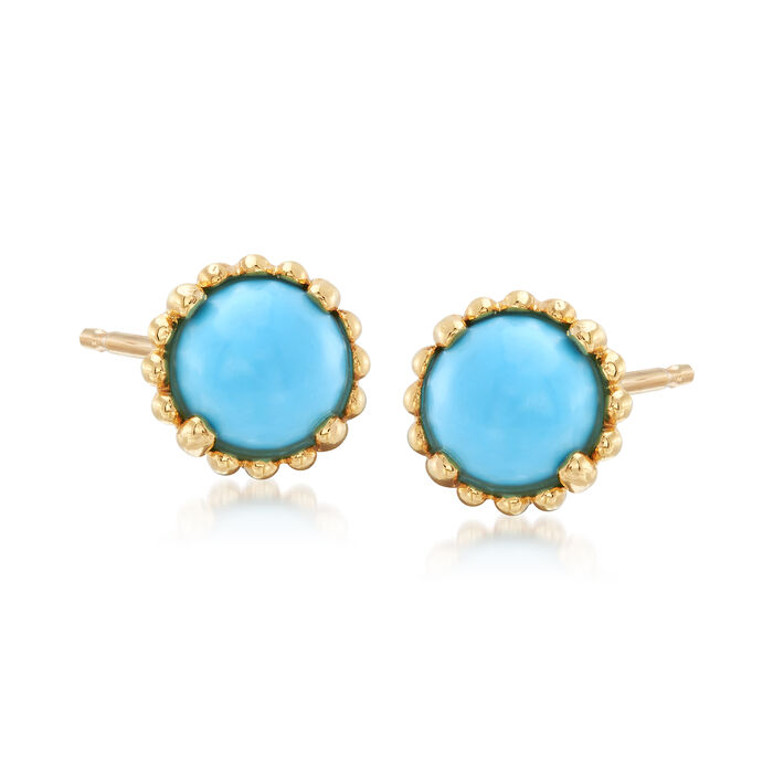 Italian Simulated Turquoise Stud Earrings in 14kt Yellow Gold 