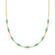 C. 1990 Vintage 1.65 ct. t.w. Emerald and .18 ct. t.w. Diamond Link Necklace in 14kt Yellow Gold