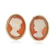 C. 1970 Vintage Orange Shell Cameo Clip-On Earrings in 14kt Yellow Gold