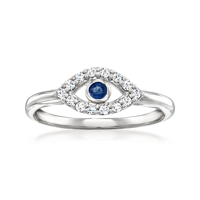 .13 ct. t.w. Diamond Evil Eye Ring with Sapphire Accent in Sterling Silver