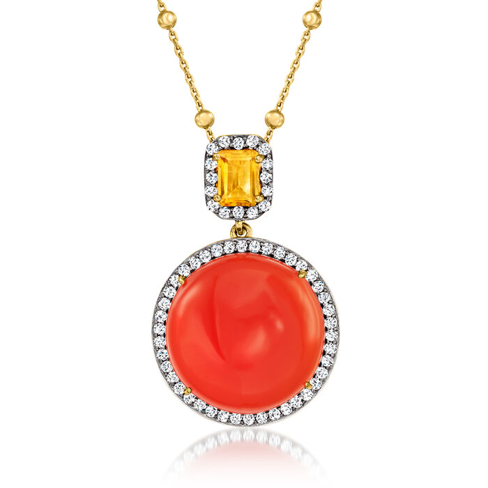 Red Carnelian and 1.00 Carat Citrine Pendant Necklace with .90 ct. t.w. White Topaz in 18kt Gold Over Sterling