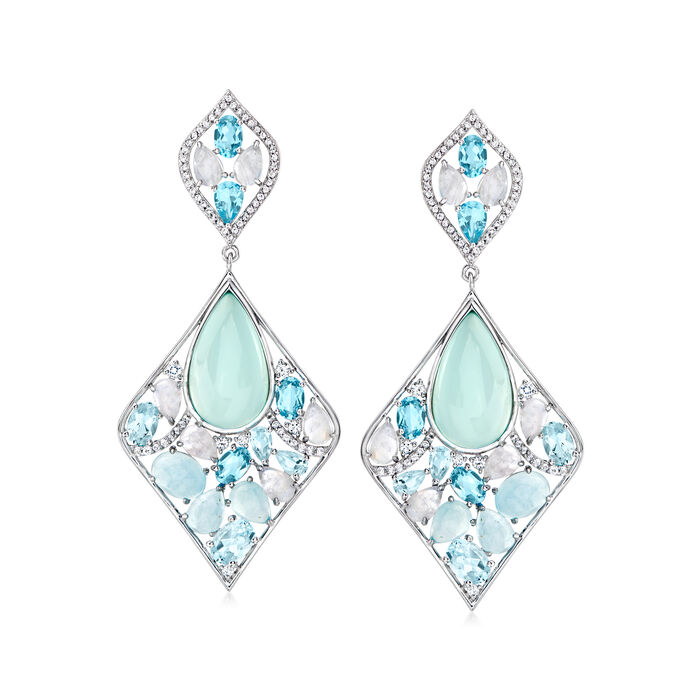 Blue Chalcedony, Moonstone and 16.60 ct. t.w. Multi-Gemstone Drop Earrings in Sterling Silver