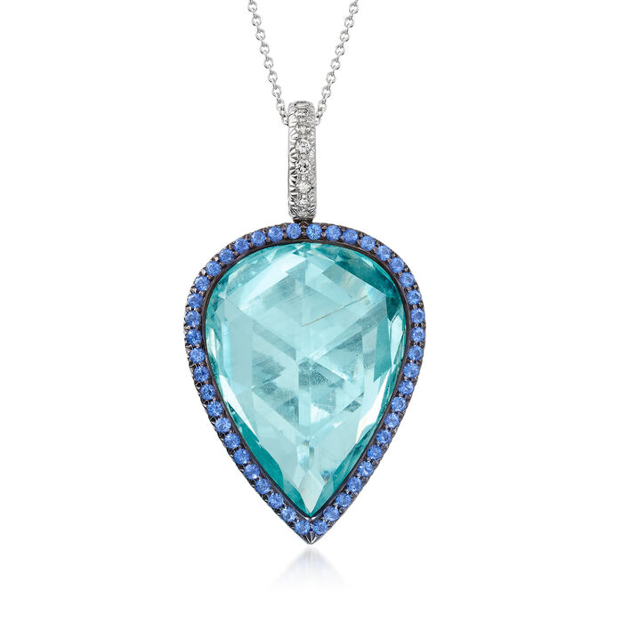 C. 2000 Vintage 40.00 Carat Aquamarine and 1.35 ct. t.w. Sapphire Pendant Necklace with .20 ct. t.w. Diamonds in 18kt White Gold