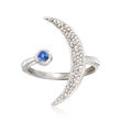 .18 ct. t.w. Diamond and .10 Carat Sapphire Crescent Moon Bypass Ring in Sterling Silver