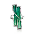 C. 1970 Vintage 12.00 ct. t.w. Green Tourmaline and .75 ct. t.w. Diamond Ring in 18kt White Gold
