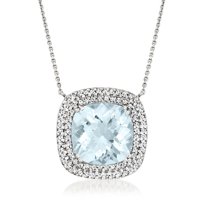 4.00 Carat Aquamarine and .24 ct. t.w. Diamond Necklace in 14kt White Gold