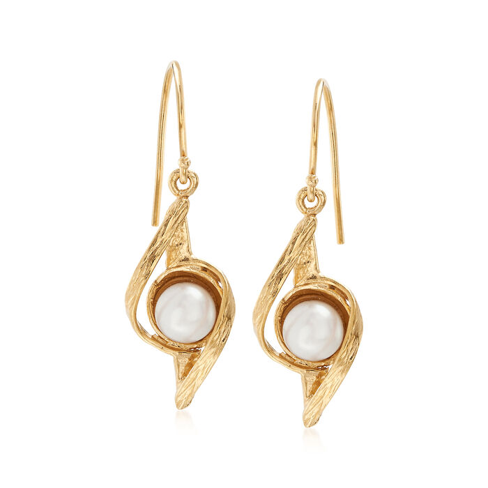 Cultured Pearl Twisted Swirl Drop Earrings in 18kt Gold Over Sterling