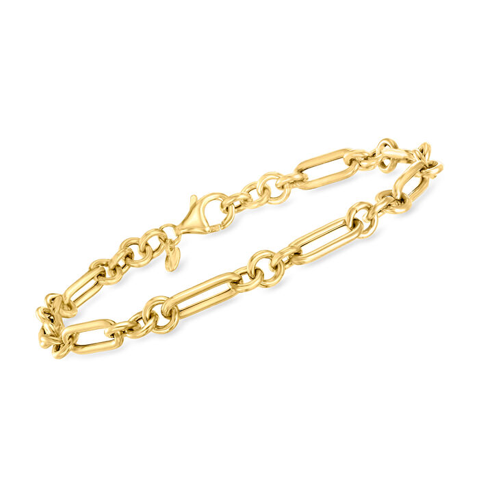 Italian 18kt Yellow Gold Cable-Link and Paper Clip Link Bracelet