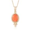 Coral Roped-Edge Pendant Necklace in 14kt Yellow Gold