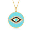 Turquoise and .40 ct. t.w. White Zircon Evil Eye Pendant Necklace with Multicolored Enamel in 18kt Gold Over Sterling